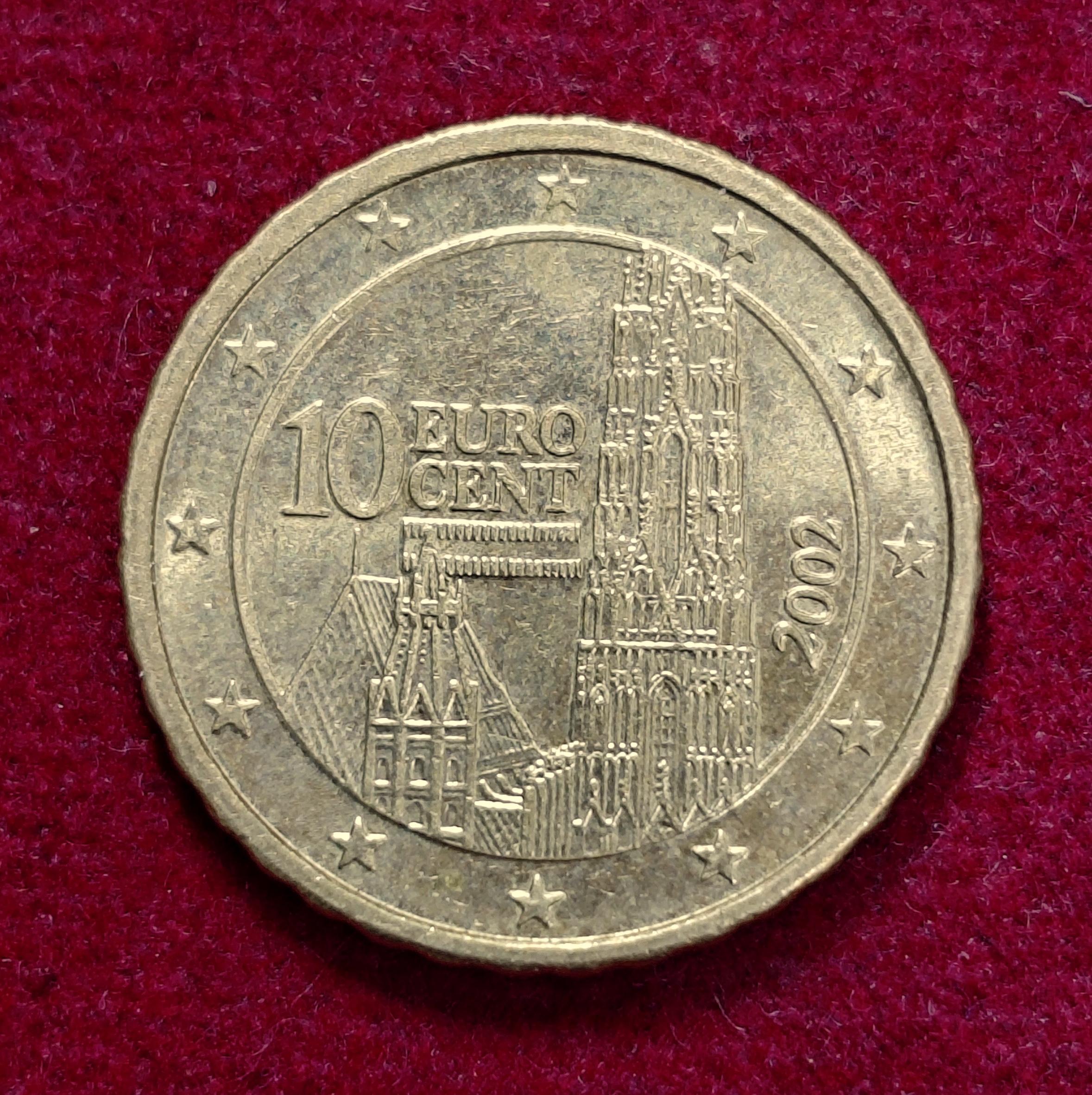 Austria 10 Euro Cent 2nd map St. Stephen's Cathedral 2002 Coin
