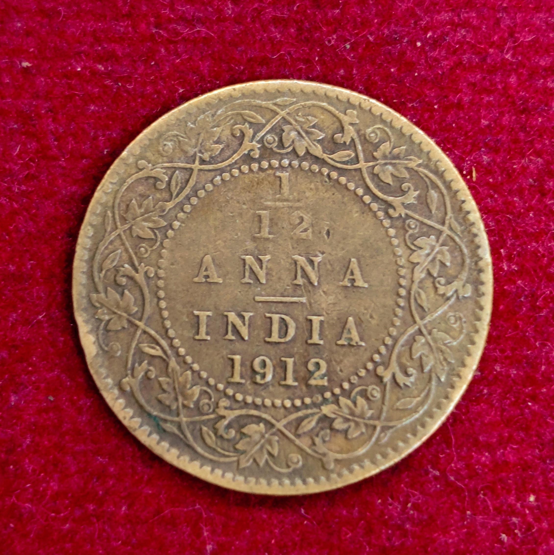 British India 1/12 Anna George V 1912 Coin