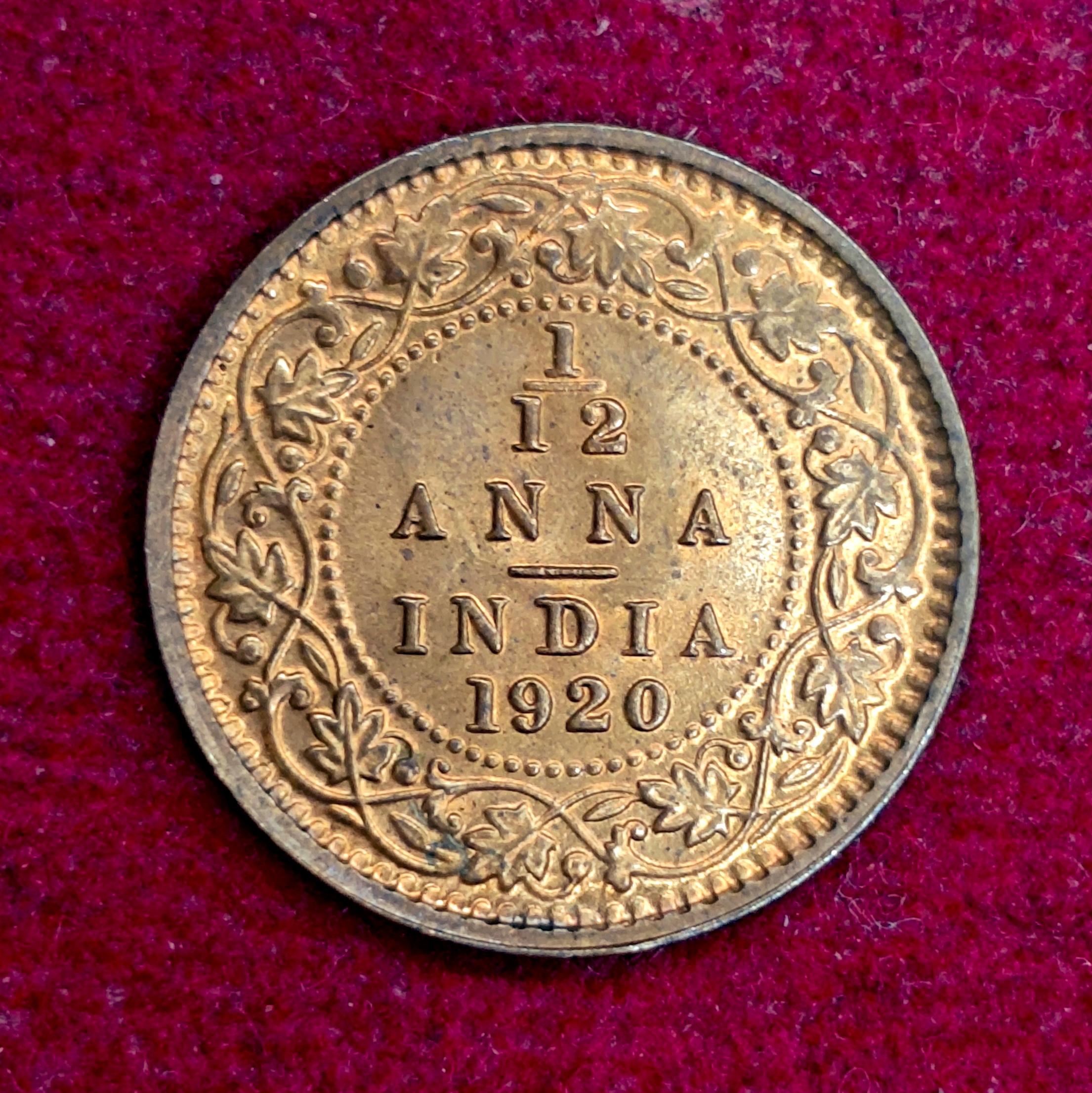 British India 1/12 Anna George V 1920 Coin