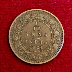British India 1/12 Anna George V 1920 Coin