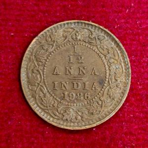 British India 1/12 Anna George V 1926 Coin