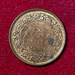 British India 1/12 Anna - George VI 1939 Coin