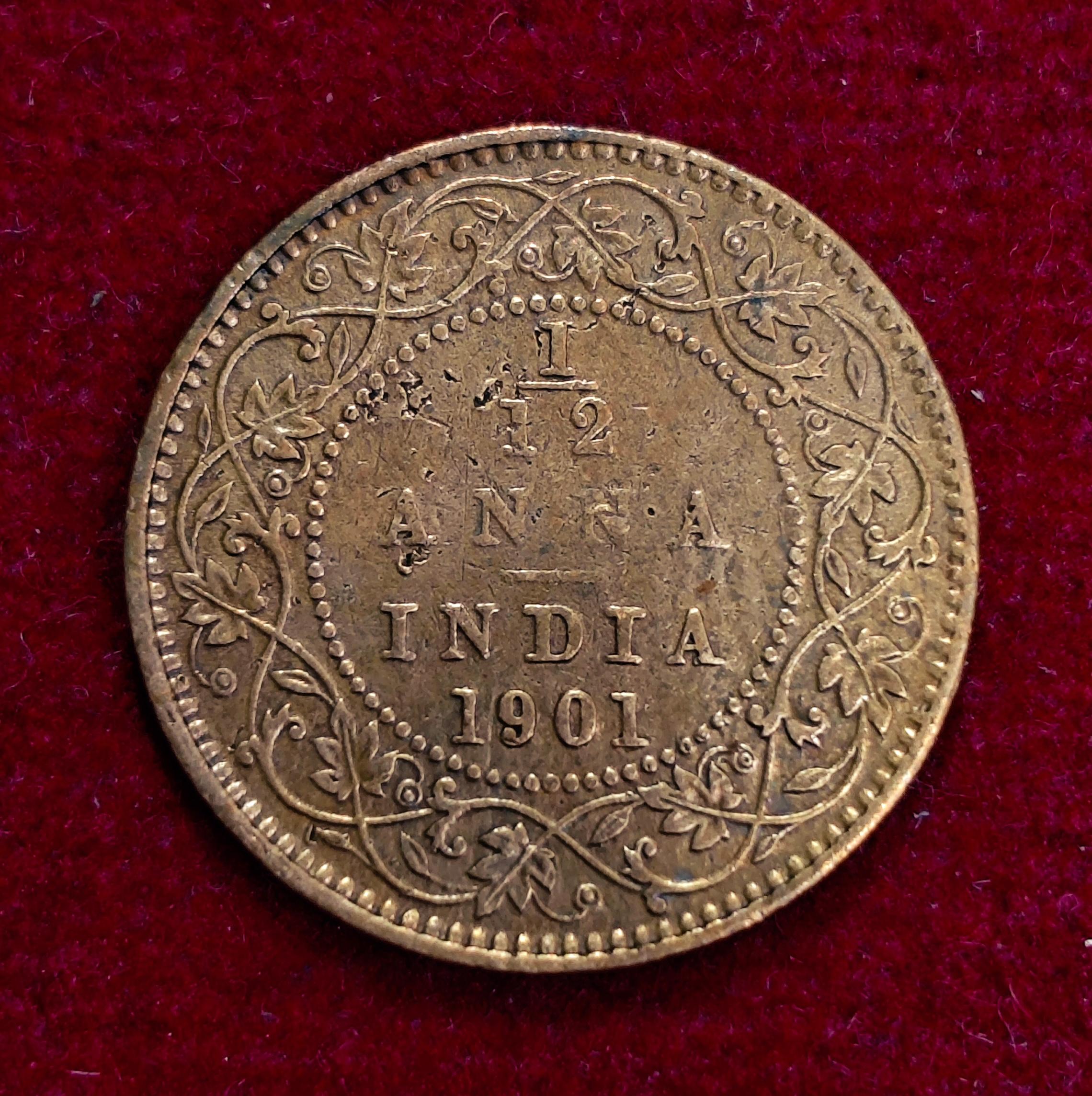 British India 1/12 Anna Victoria 1901 Coin