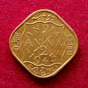 British India 1/2 Anna George VI 1943 Coin