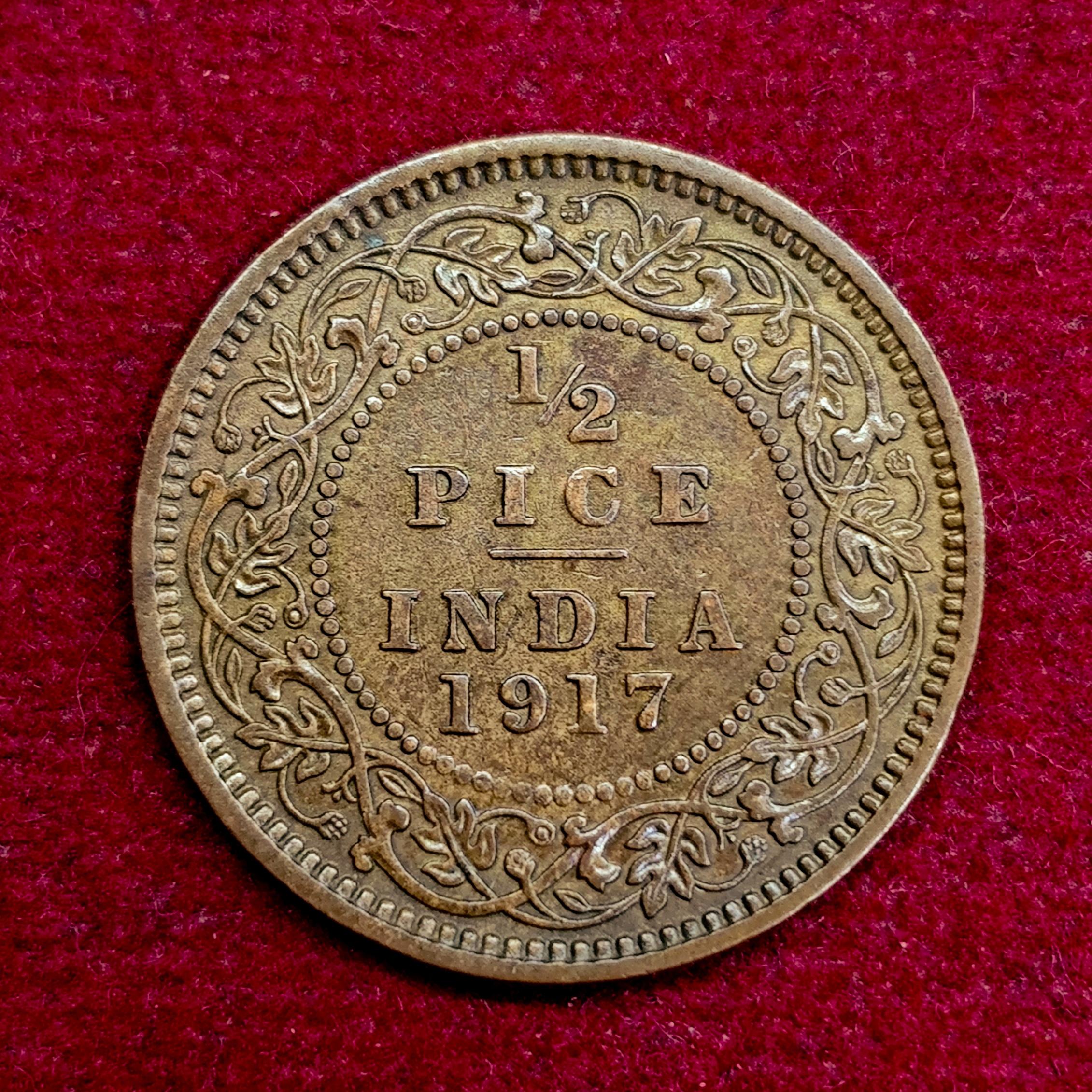 British India 1/2 Pice George V 1917 Coin