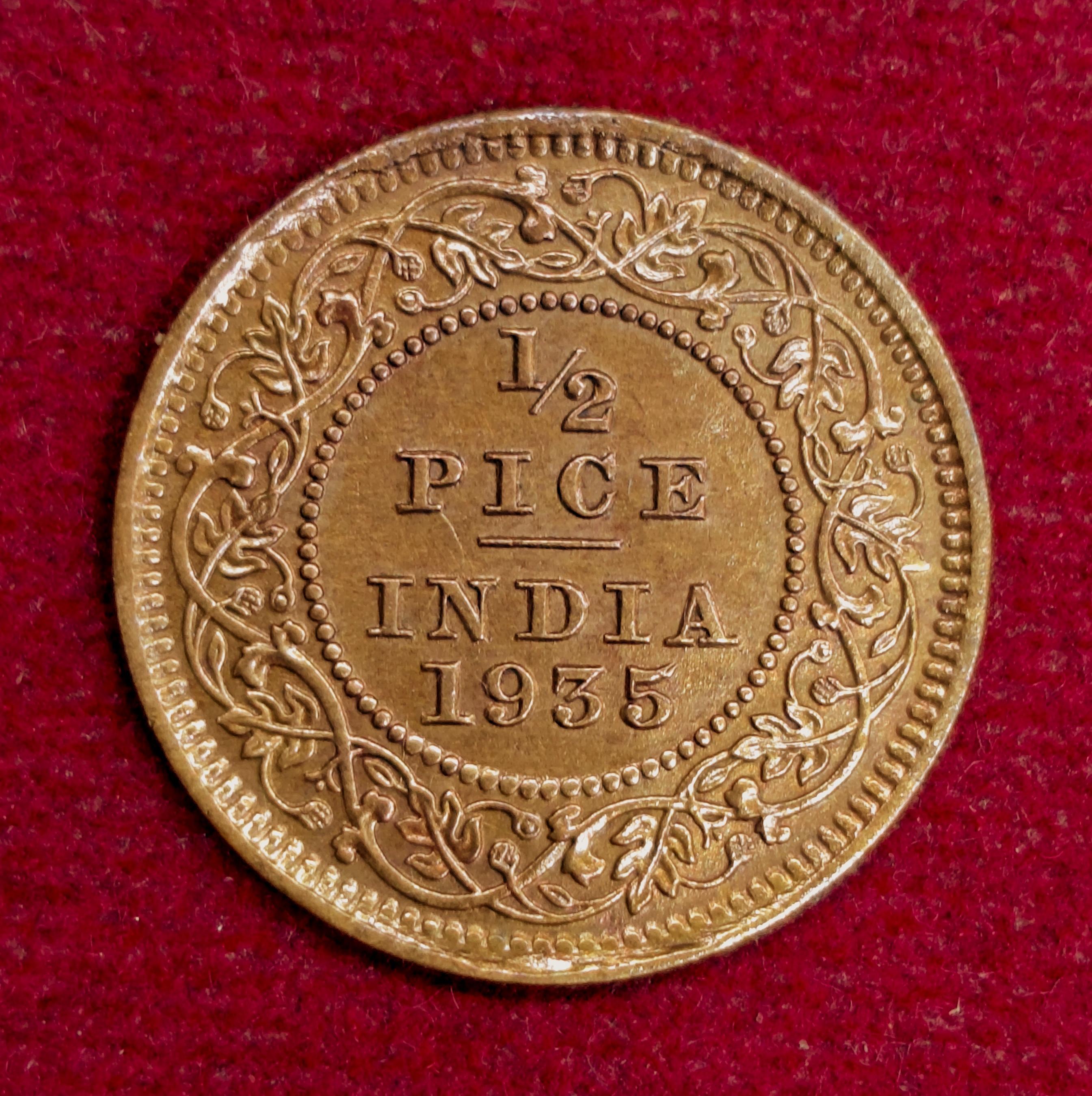 British India 1/2 Pice George V 1935 Coin