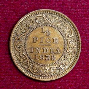 British India 1/2 Pice - George V 1936 Coin