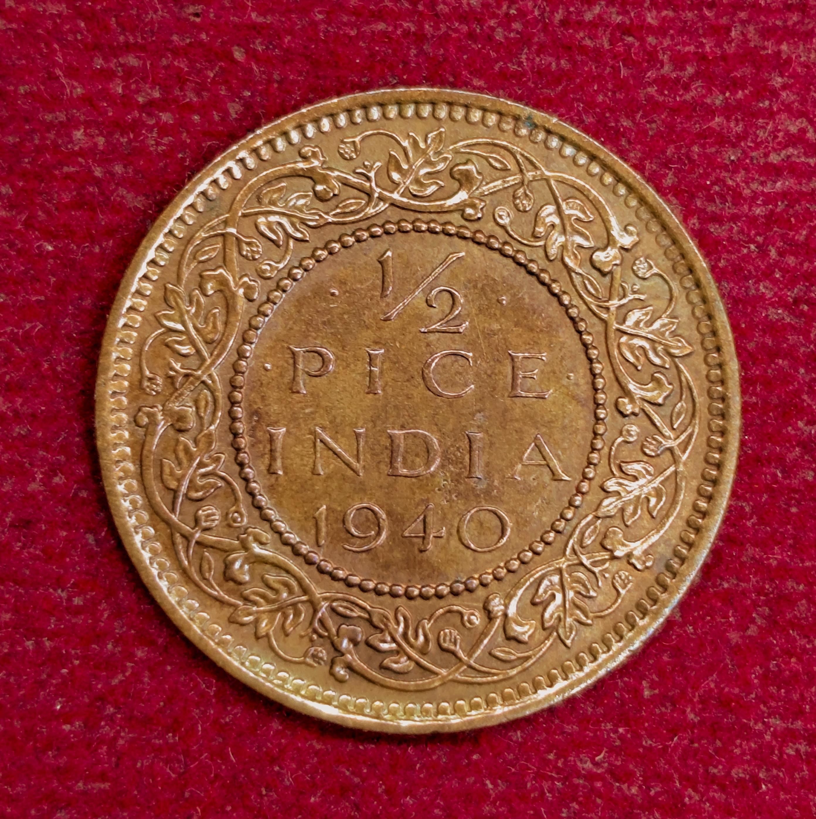 British India 1/2 Pice George VI 1940 Coin