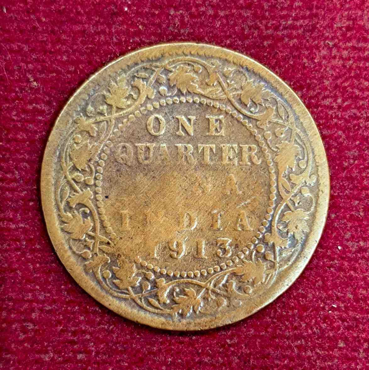 British India 1/4 Anna George V 1913 Coin