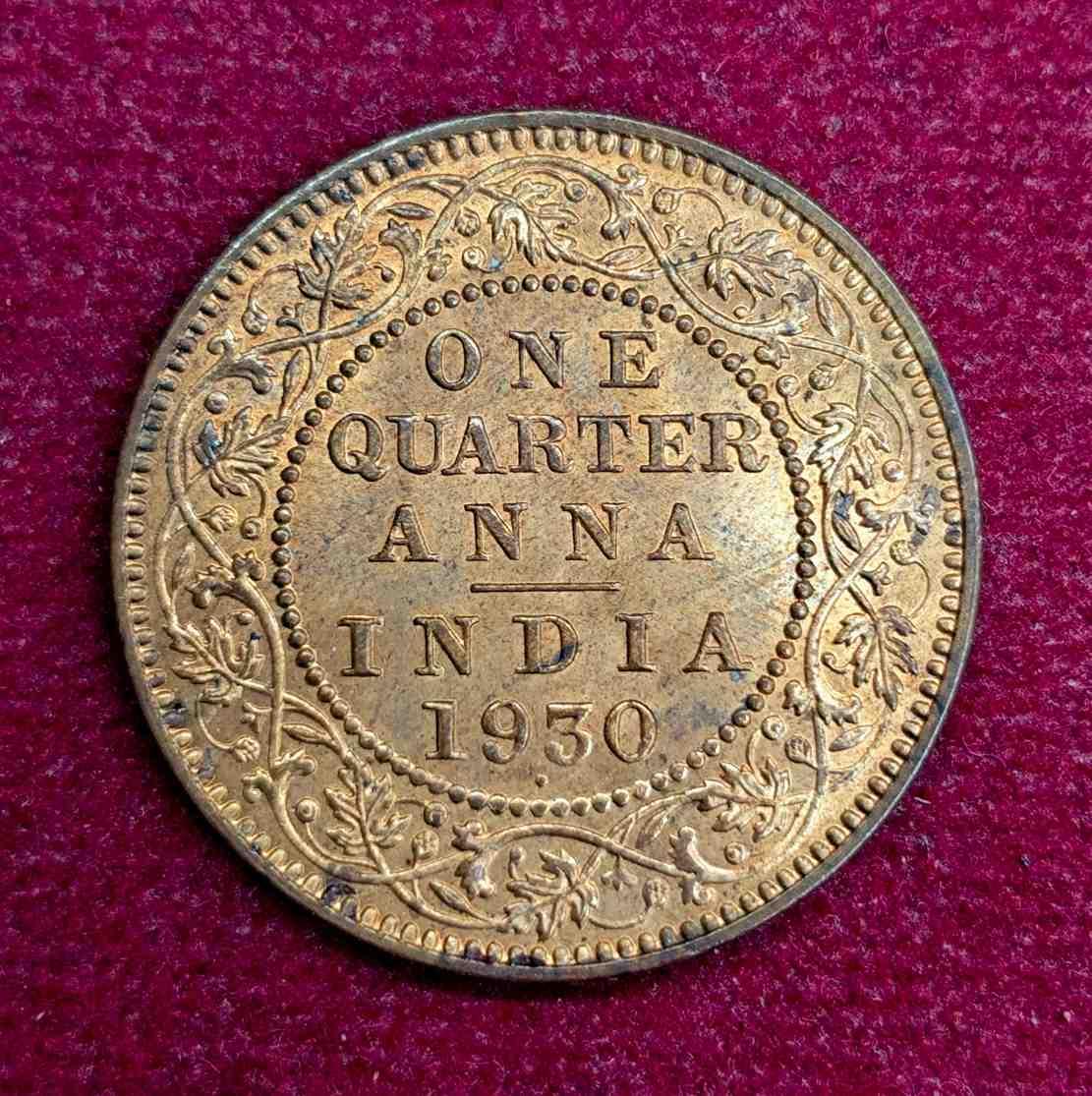 British India 1/4 Anna George V 1930 Coin (Mumbai Mint)