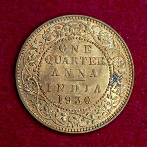 British India 1/4 Anna George V 1930 Coin (UNC)