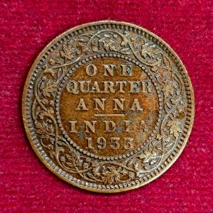 British India 1/4 Anna George V 1933 Coin