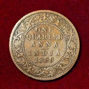 British India 1/4 Anna Victoria 1889 Coin