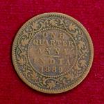 British India 1/4 Anna Victoria 1889 Coin