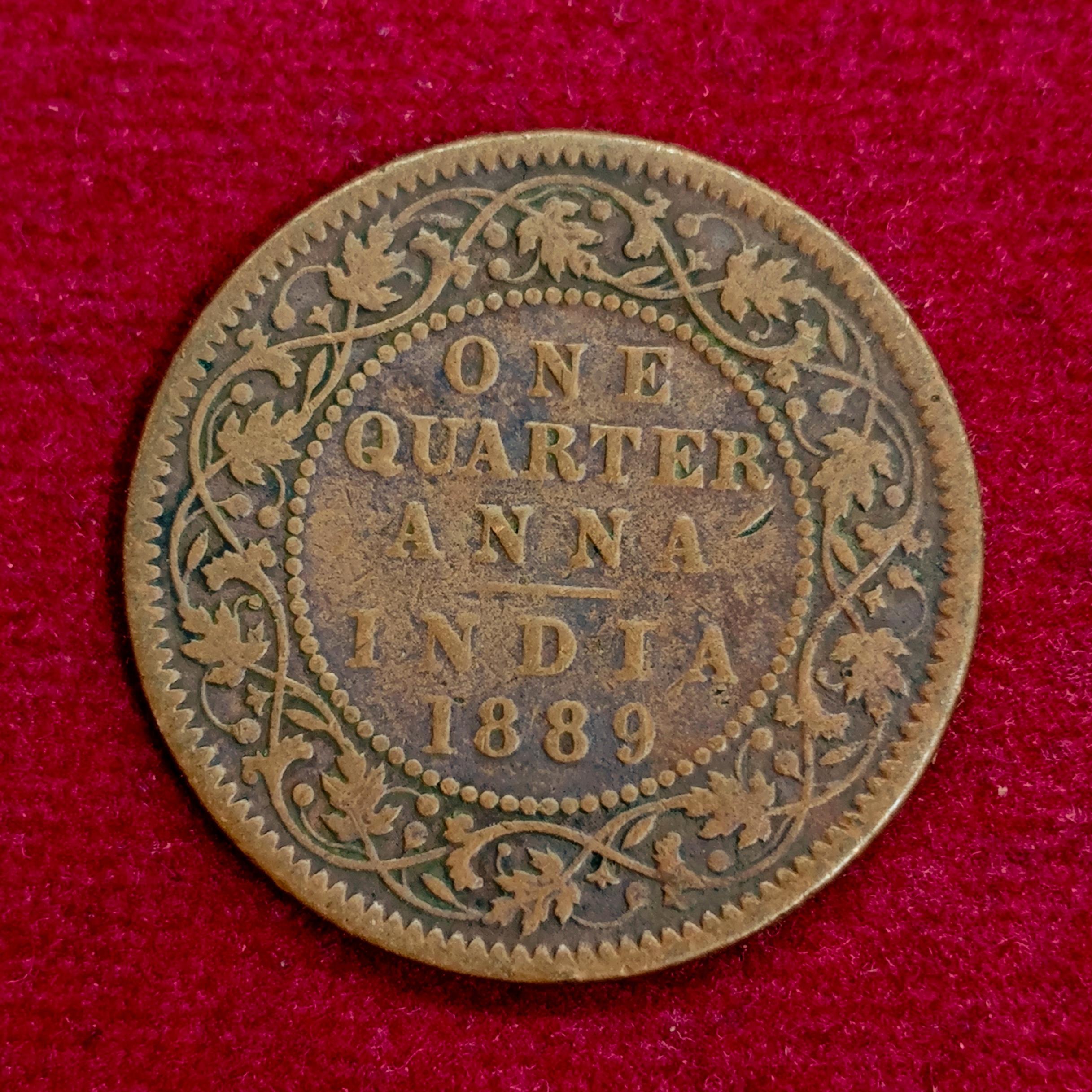 British India 1/4 Anna Victoria 1889 Coin