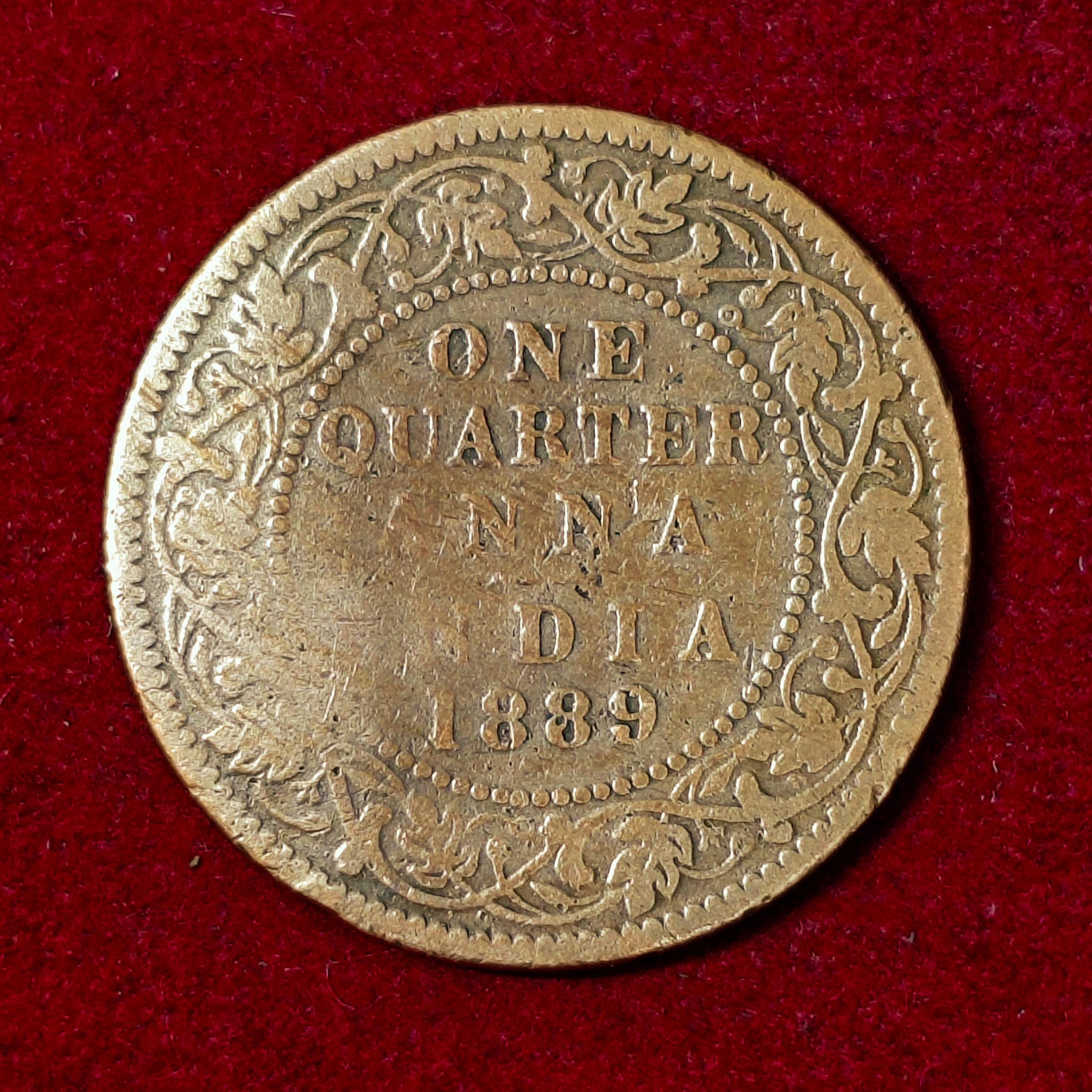 British India 1/4 Anna Victoria 1889 Coin