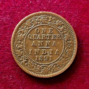 British India 1/4 Anna Victoria Empress 1891 Coin