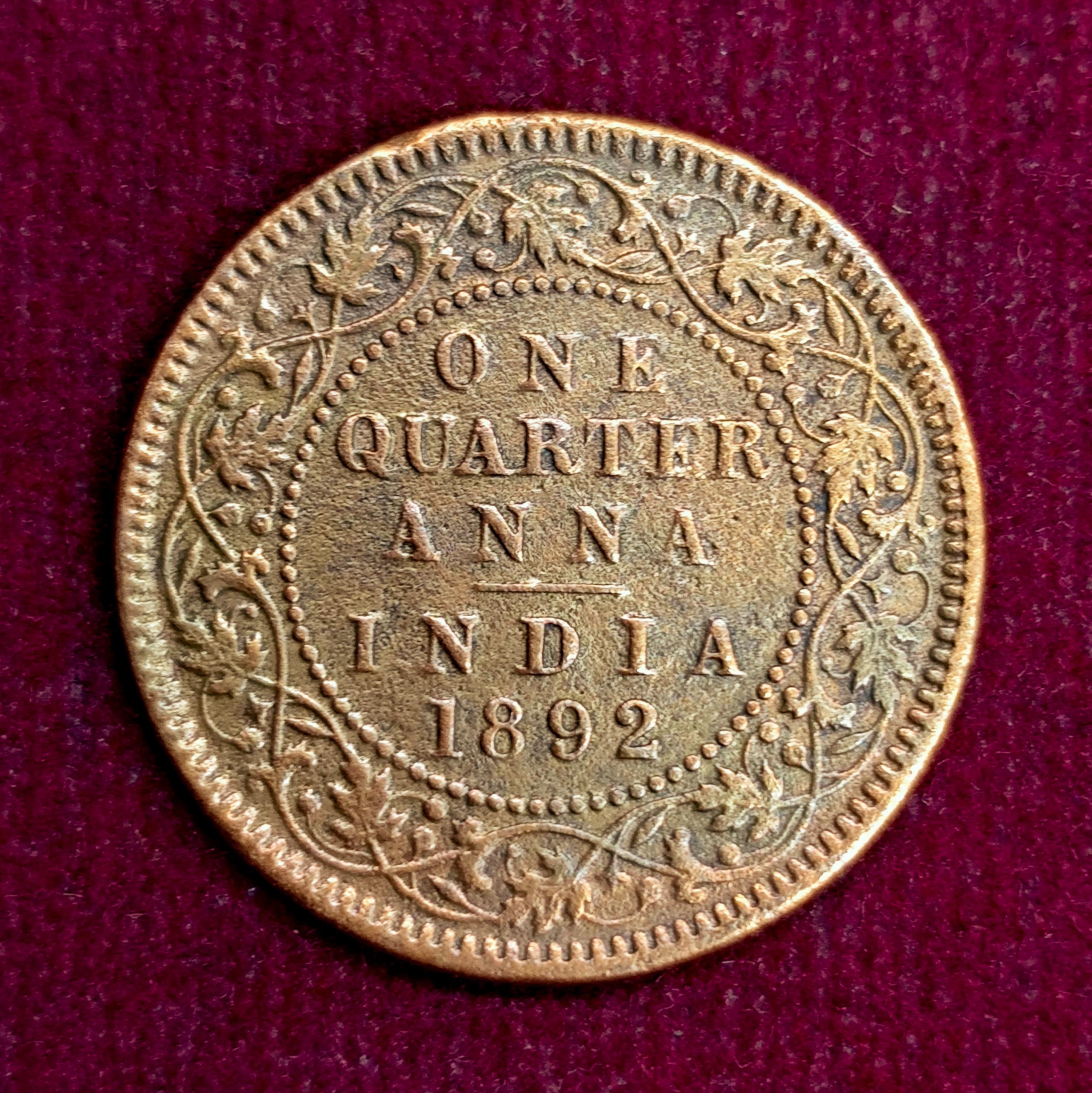 British India 1/4 Anna - VICTORIA EMPRESS 1892 Coin