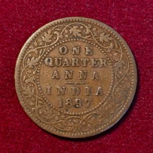 British India 1/4 Anna Victoria Empress 1897 Coin