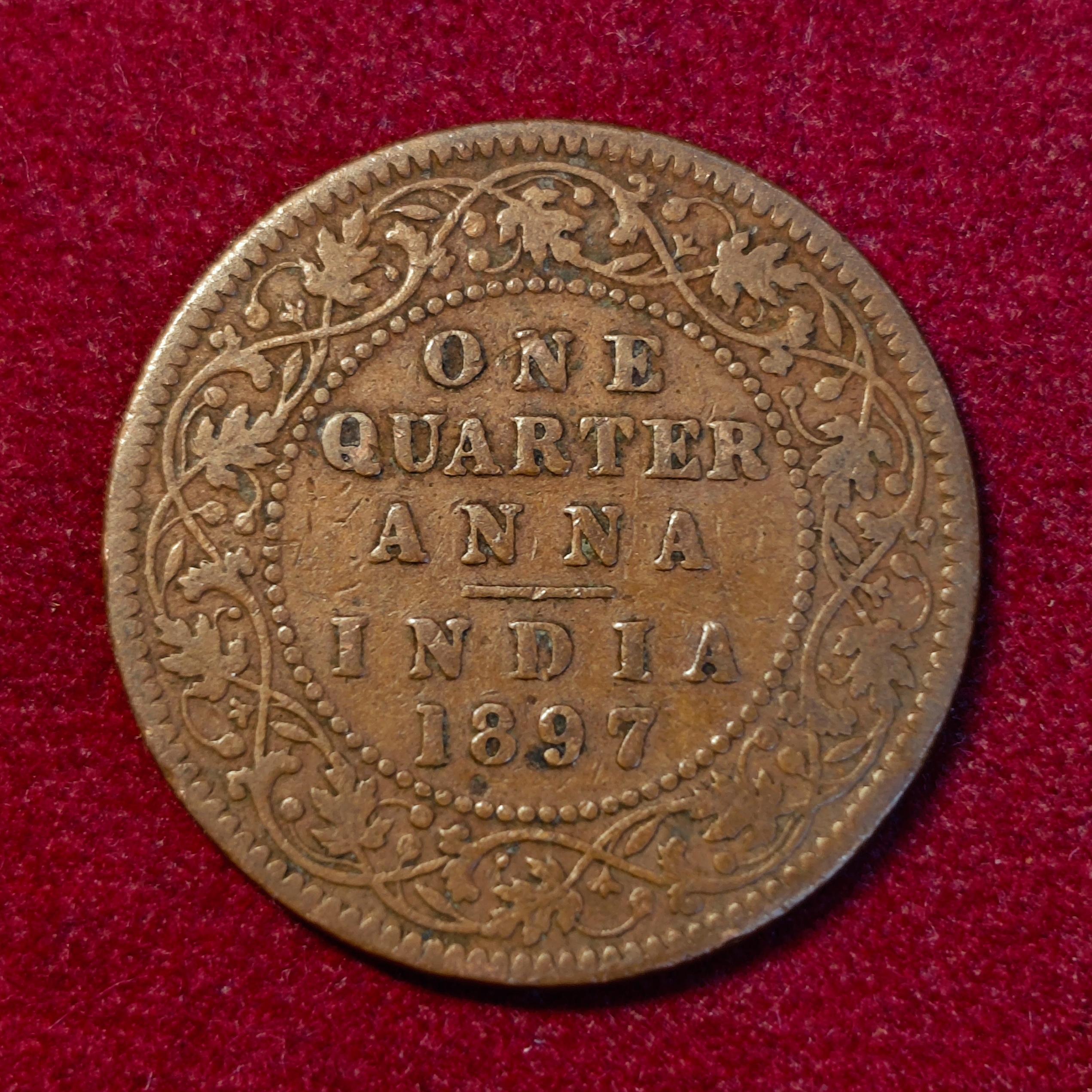 British India 1/4 Anna Victoria Empress 1897 Coin