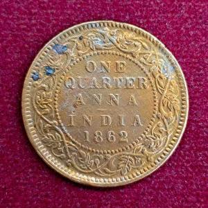 British India 1/4 Anna Victoria Queen 1862 Coin