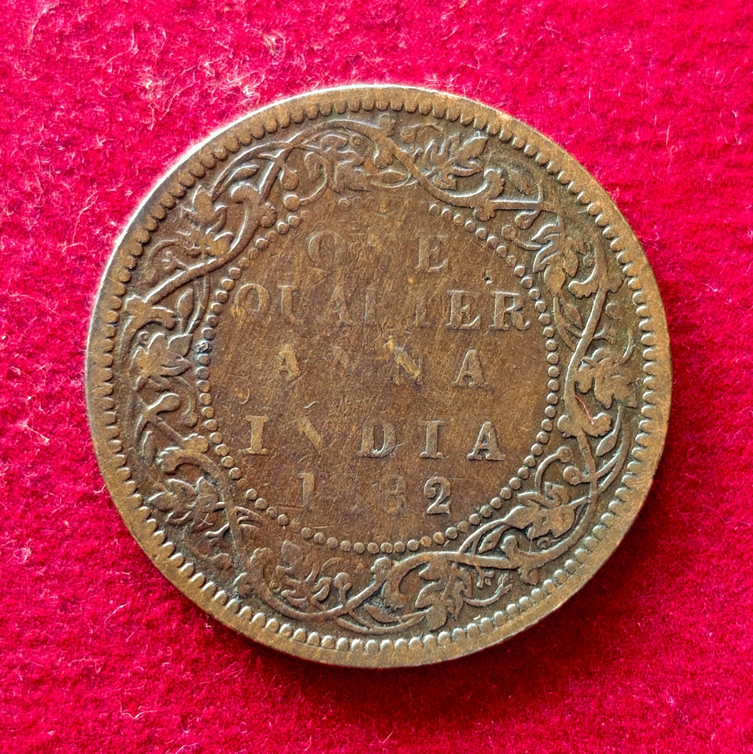 British India 1/4 Anna - Victoria "VICTORIA EMPRESS" 1882 Coin