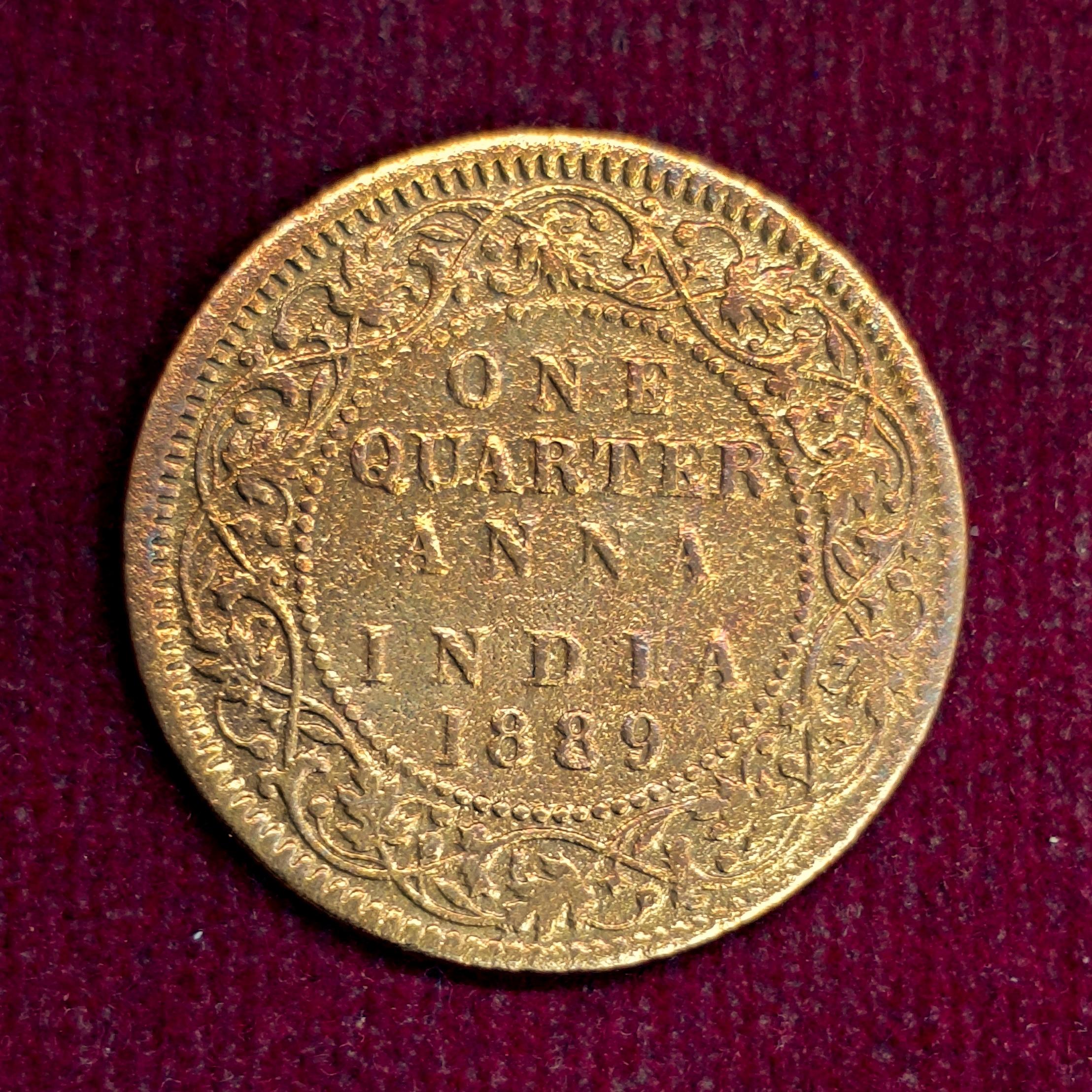 British India 1/4 Anna - Victoria "VICTORIA EMPRESS" 1889 Coin