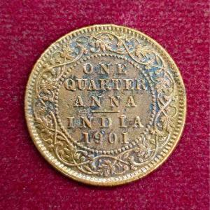 British India 1/4 Anna - Victoria "VICTORIA EMPRESS" 1901 Coin