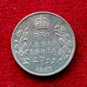 British India 2 Annas - Edward VII 1907 Silver Coin