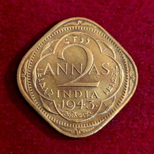 British India 2 Annas - George VI 1943 Coin