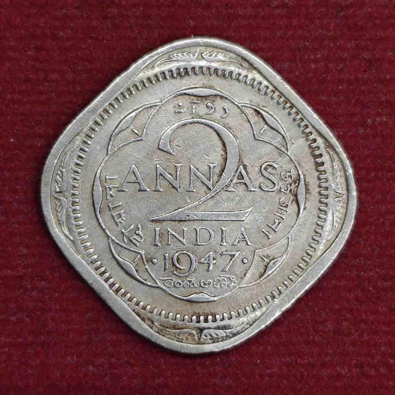 British India 2 Annas - George VI 1947 Coin