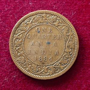 British India ¼ Anna - Victoria "VICTORIA EMPRESS"  1884 Coin