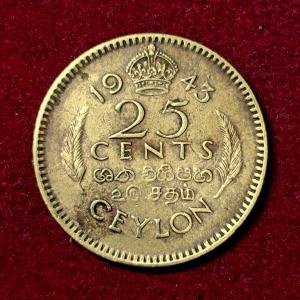 Ceylon 25 Cents - George VI 1943 Coin
