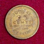 Ceylon 25 Cents - George VI 1943 Coin