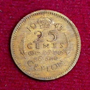 Ceylon 25 Cents - George VI 1943 Coin