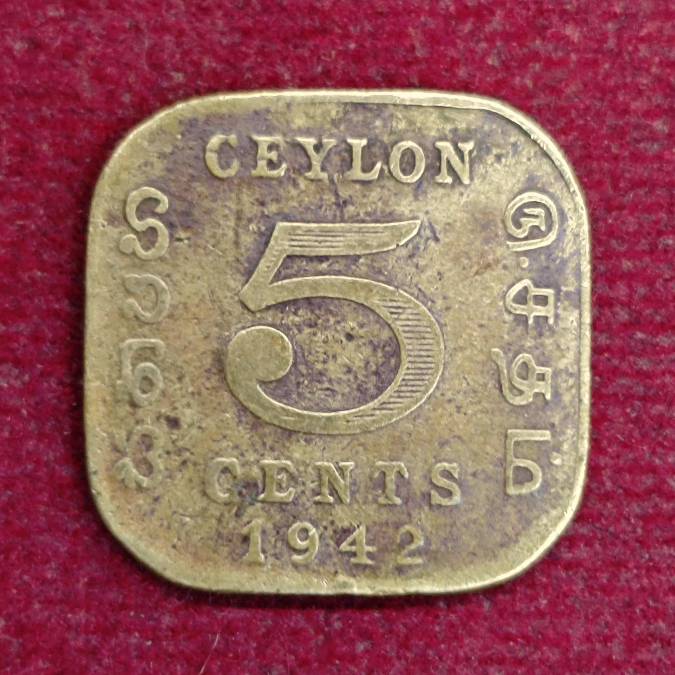 Ceylon 5 Cents – George VI 1942 Coin