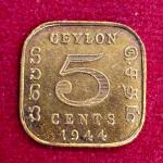 Ceylon 5 Cents – George VI 1944 Coin
