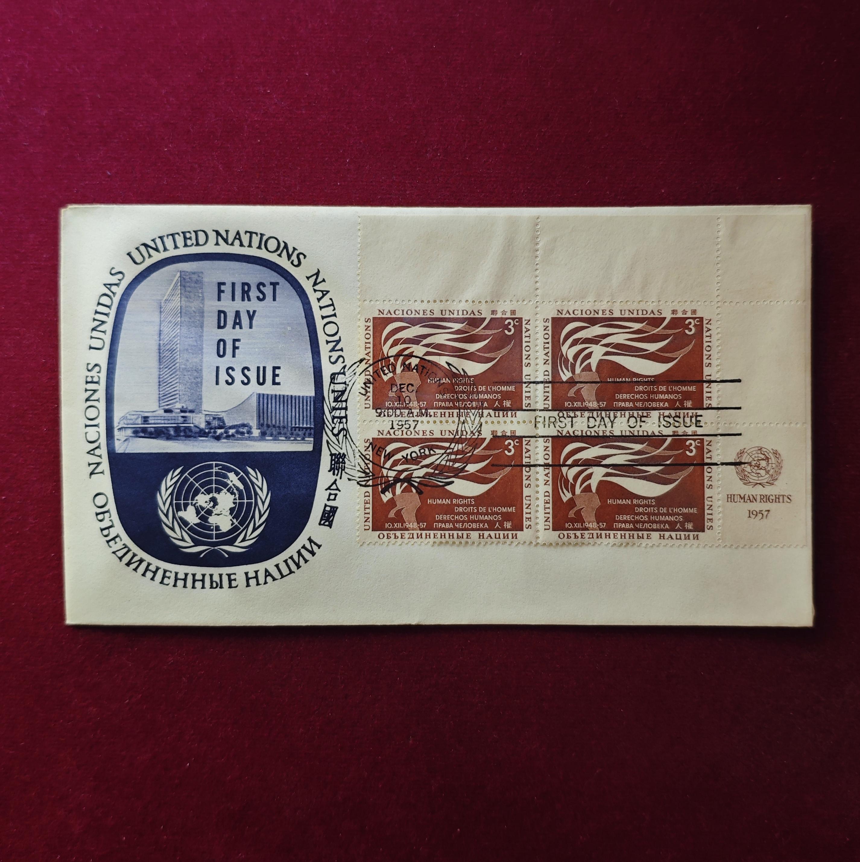 FDC :-1957 United Nations commemorating Human Rights Day - New York (4 Stamps - 3 Cents)