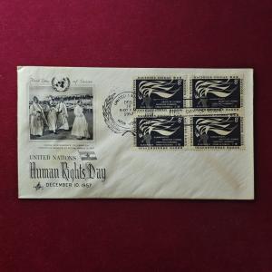 FDC :-1958 United Nations With 4V Stamp of commemorating Human Rights Day (8 Cents)