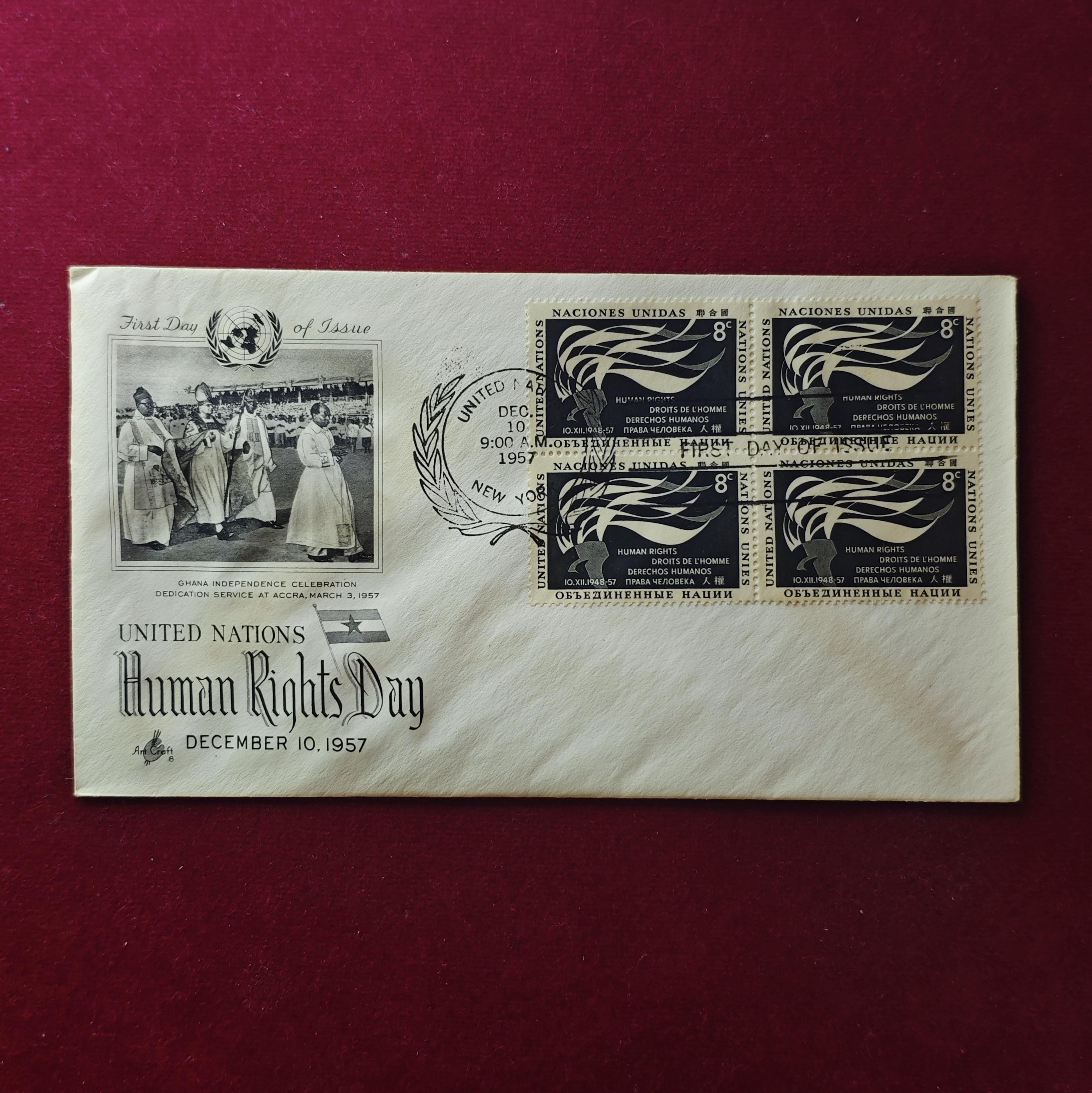 FDC :-1958 United Nations With 4V Stamp of commemorating Human Rights Day (8 Cents)