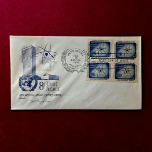 FDC :-1958 United Nations With 4V Stamps honoring the International Atomic Energy Agency 8 Cents (New York)
