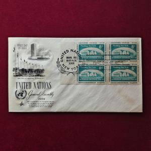 FDC :- 1959 United Nations commemorating the General Assembly (4 Stamps - 8 Cents)
