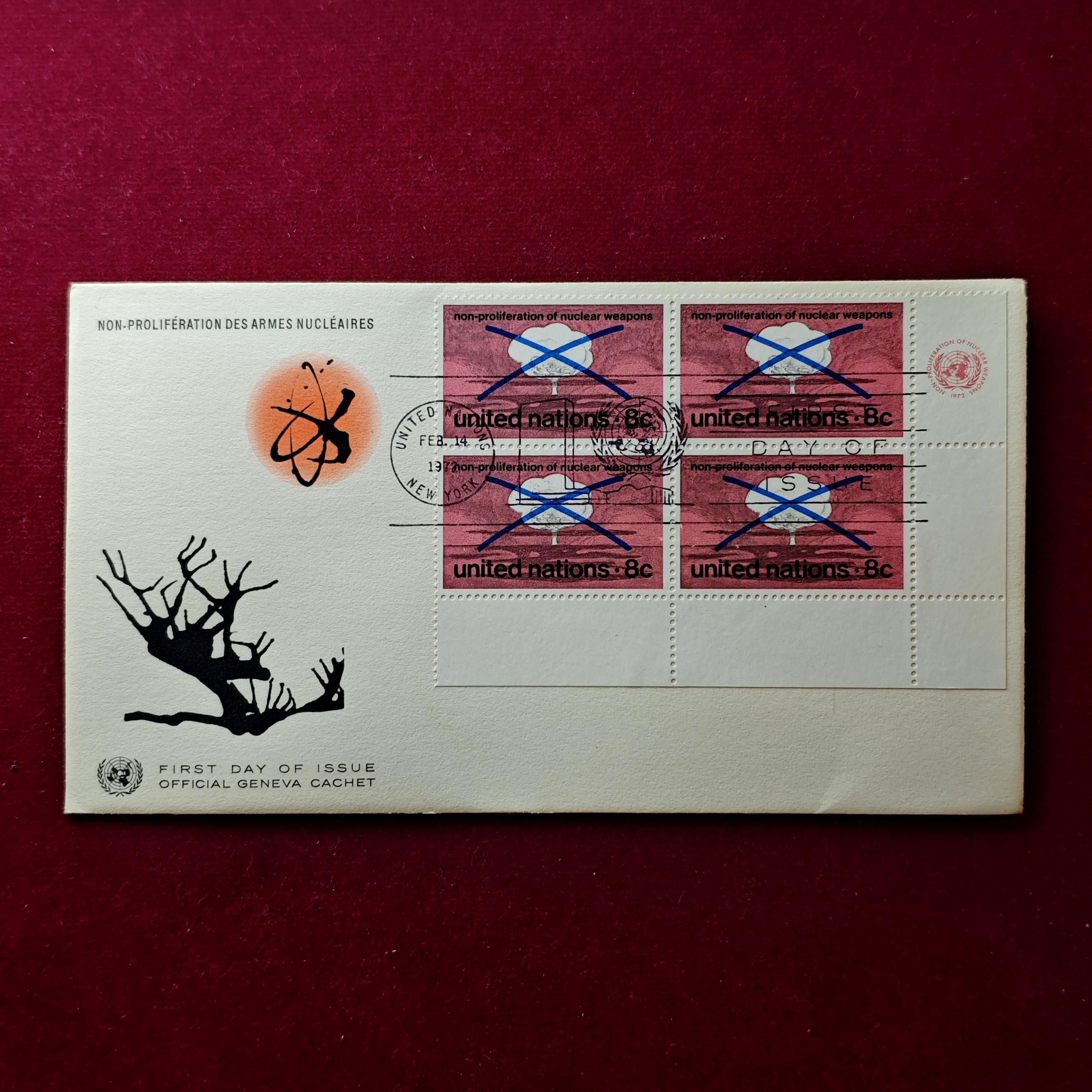 FDC :- 1972 United official Geneva cachet With Stamp Of United Nations on the Non-Proliferation of Nuclear Weapons (4V Stamps)