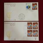 FDC :-  Set of 2 United Nations 1982 “Human Environment” First Day Covers – Vienna Issue – Featuring S7 and S5 Stamps and Block of Four (Unsere Umwelt / Our Environment Design)