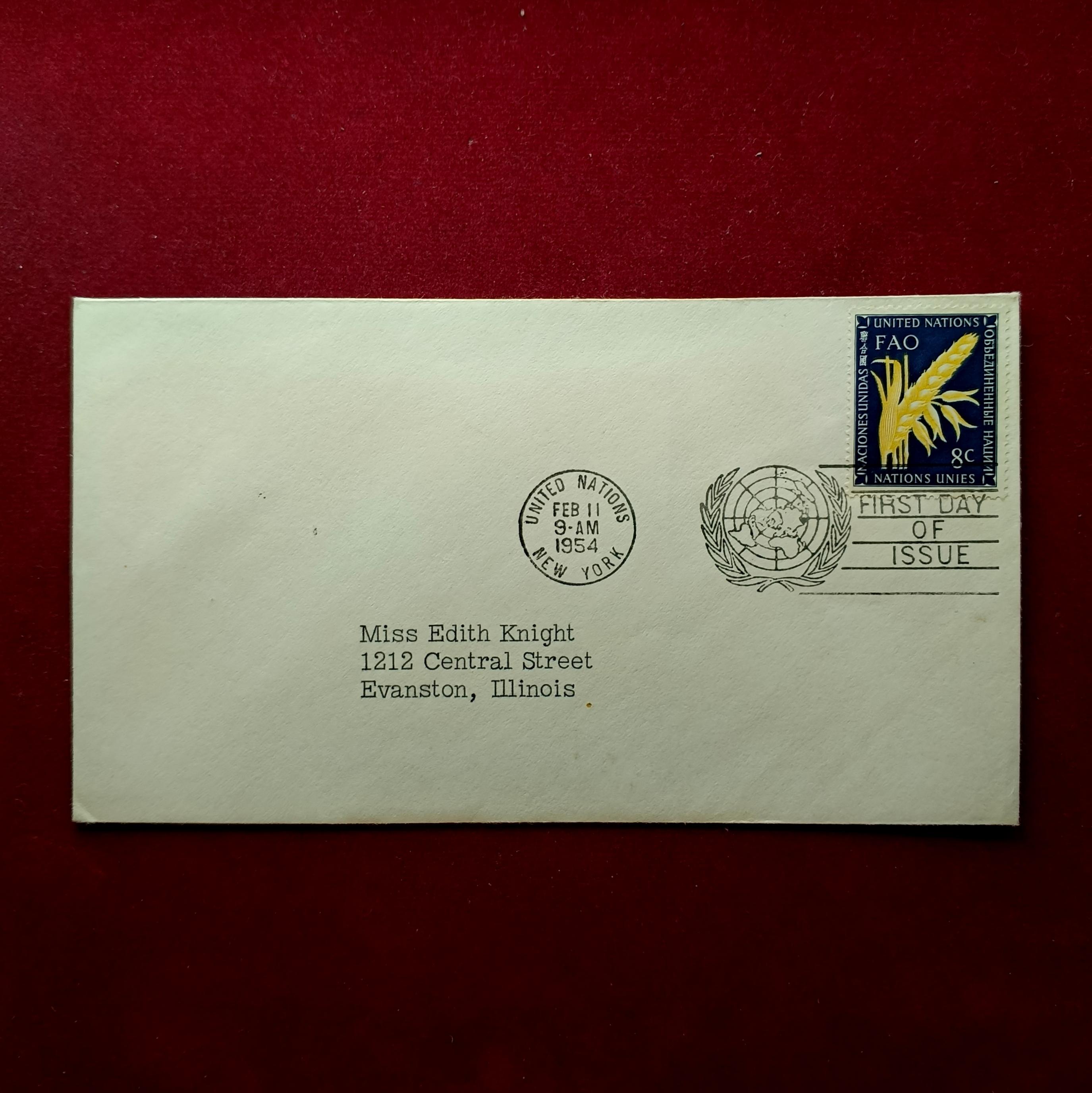 FDC :- United Nations 1954 8¢ Food and Agriculture Organization (FAO) Issue, New York Cancellation