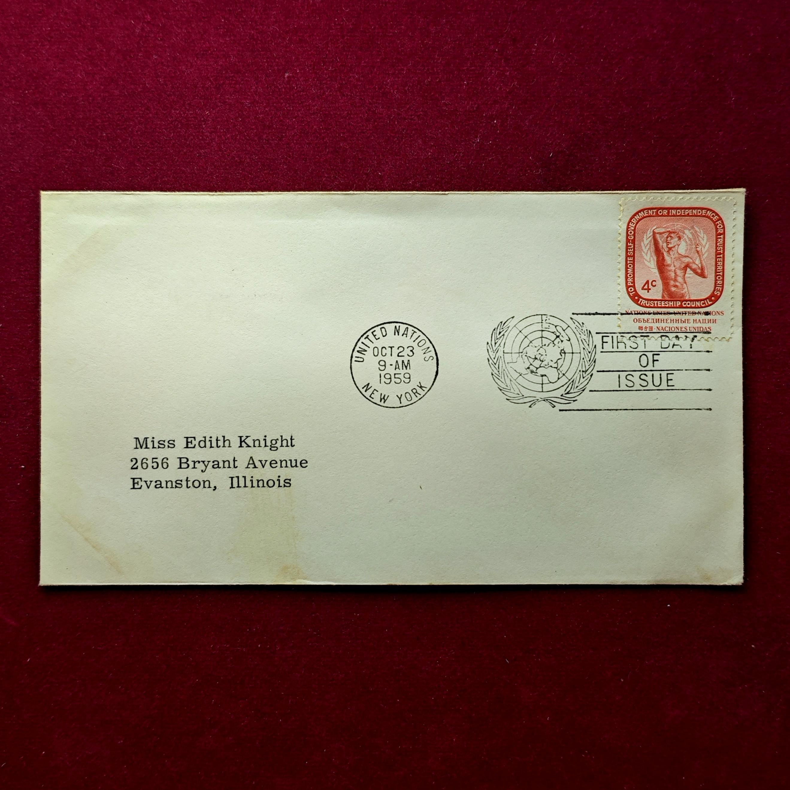 FDC:- United Nations 1959 “Trust Territories Under United Nations Administration” 4¢ — New York, October 23, 1959
