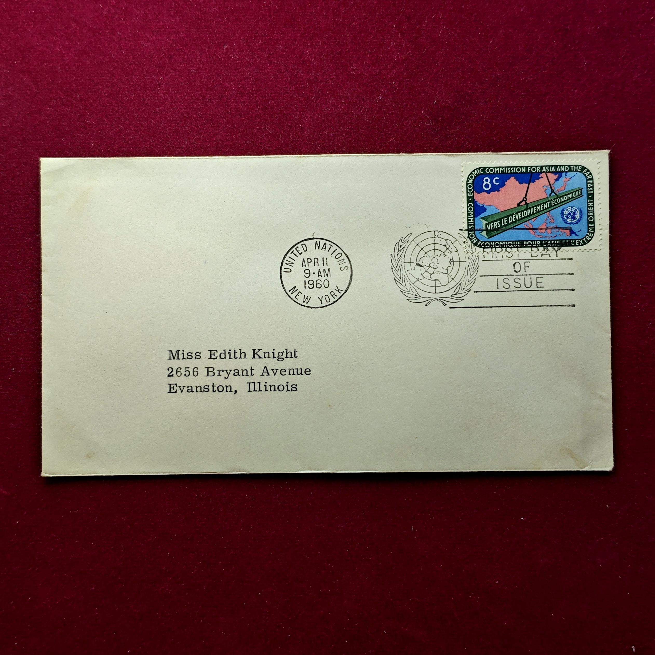 FDC:-United Nations 1960 “Economic Commission for Asia and the Far East” 8¢ — New York, April 11, 1960