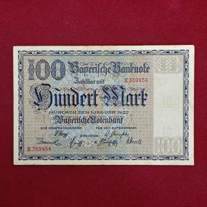 Federal state of Bavaria (Germany) 100 Mark 1922 Banknote