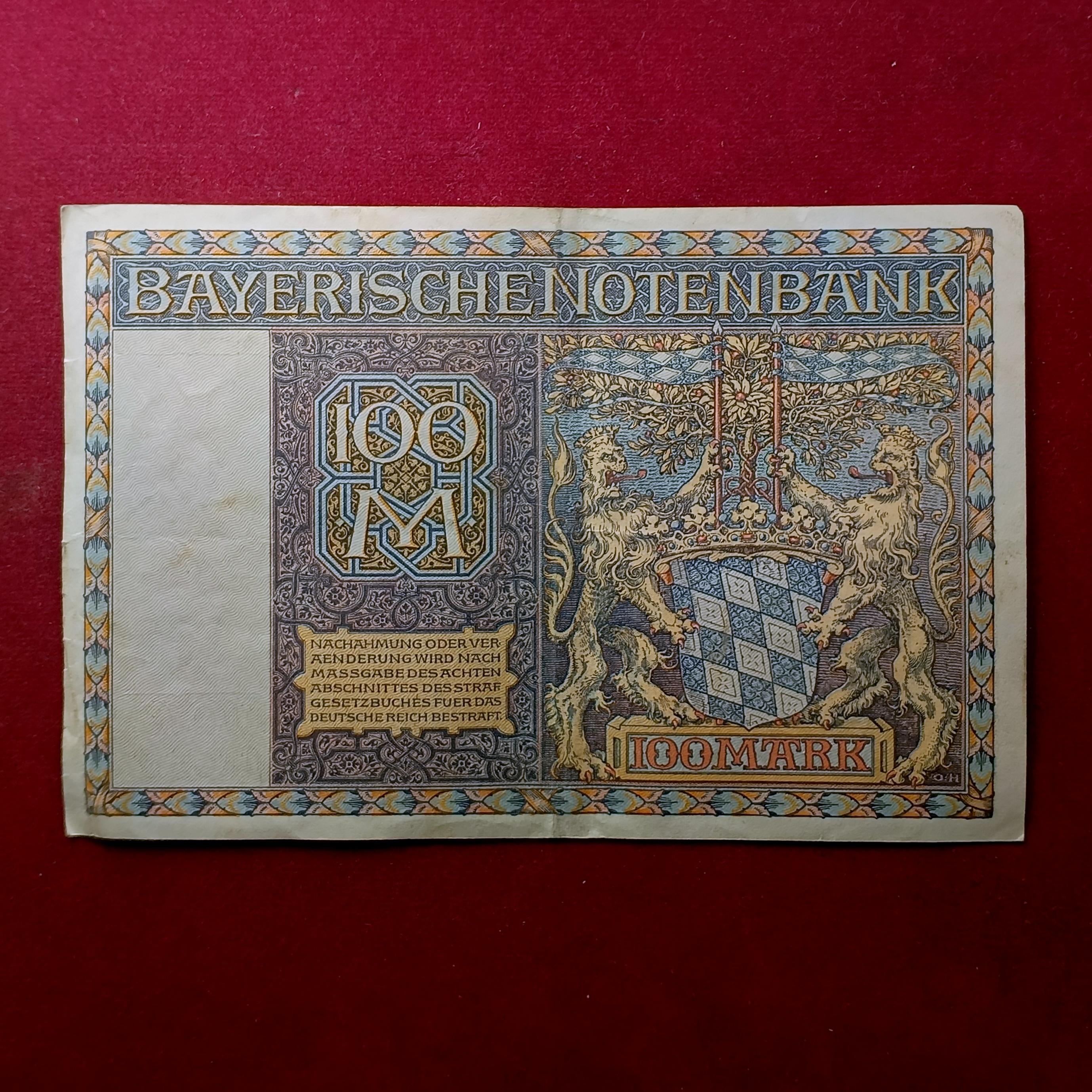 Federal state of Bavaria (Germany) 100 Mark 1922 Banknote