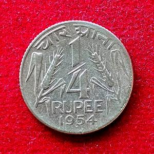 India 1/4 Rupee (Quarter rupee) 1954 Calcutta Mint - Rare Mint